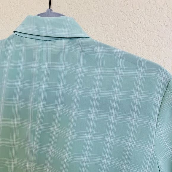 Max Studio Mint Green blouse windowpane plaid shirt short sleeve collar size S - Picture 6 of 10